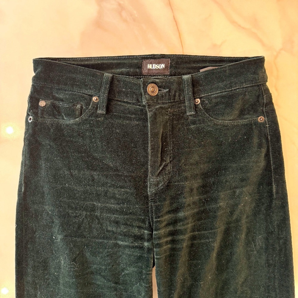 HUDSON Barbara High Waisted Skinny Ankle Jean Green Velvet Size 26